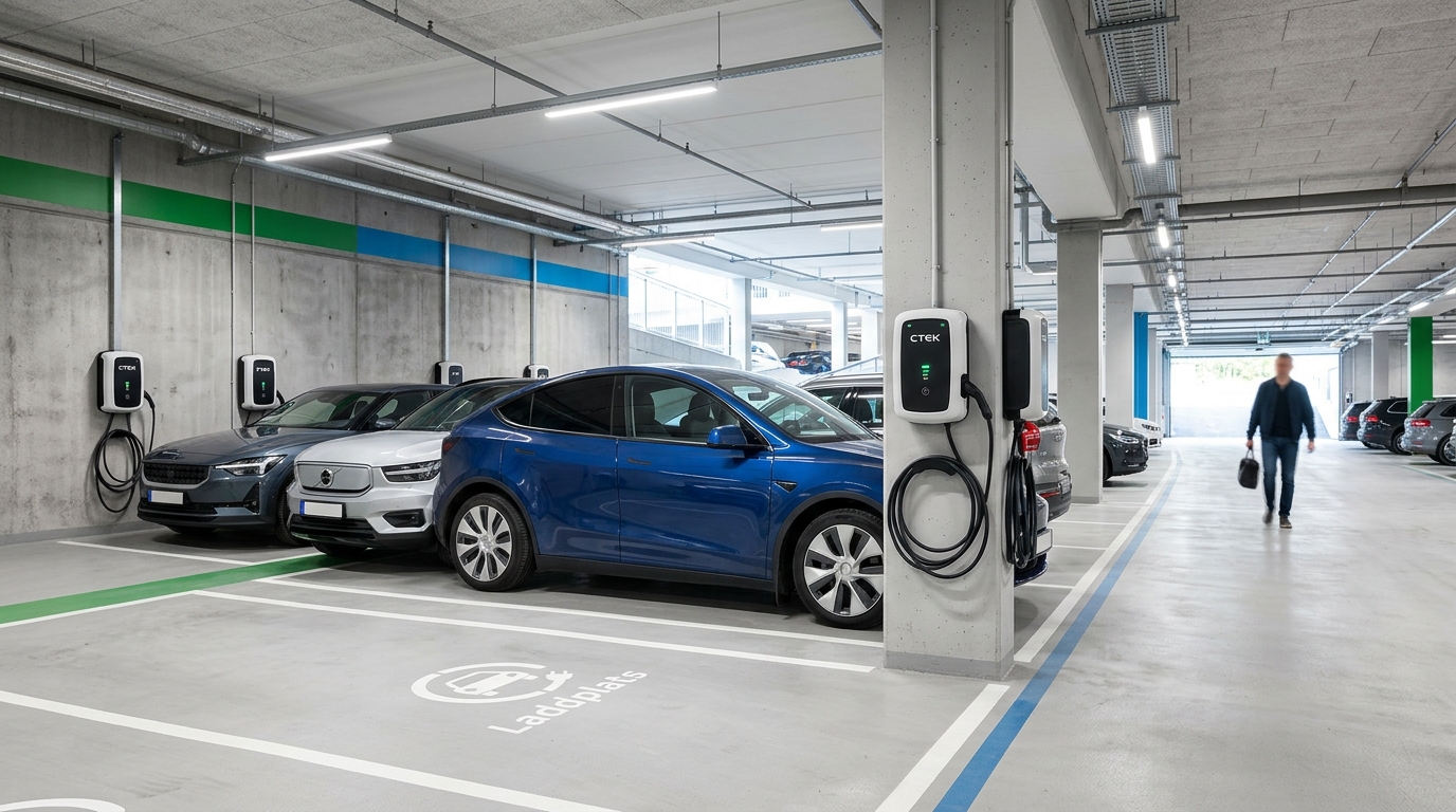 Illustration för Elbilsladdning för parkeringsgarage