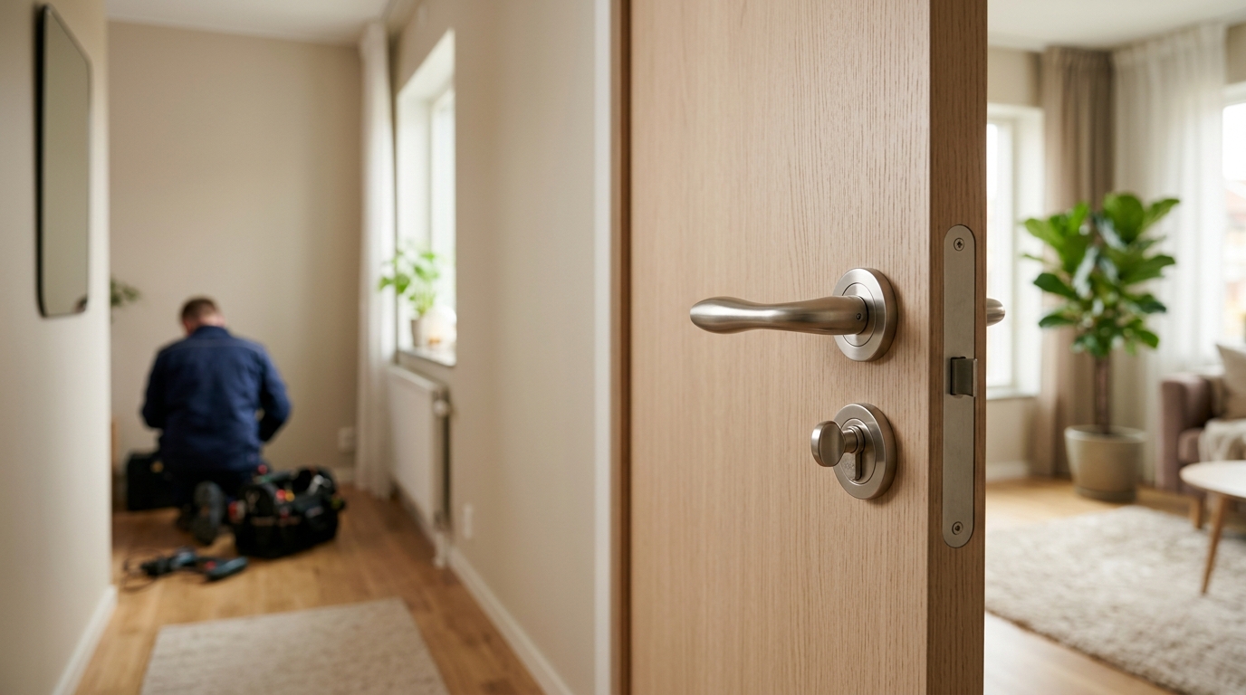 Illustration för Installation av dörrhandtag och beslag