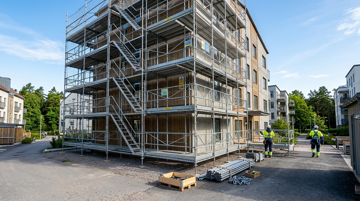 Illustration för Montering av byggställning