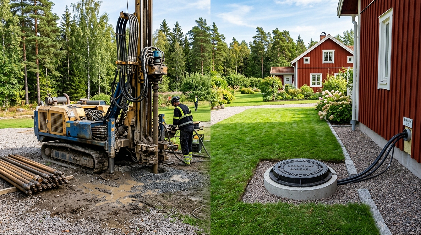 Illustration för Borrning för bergvärme